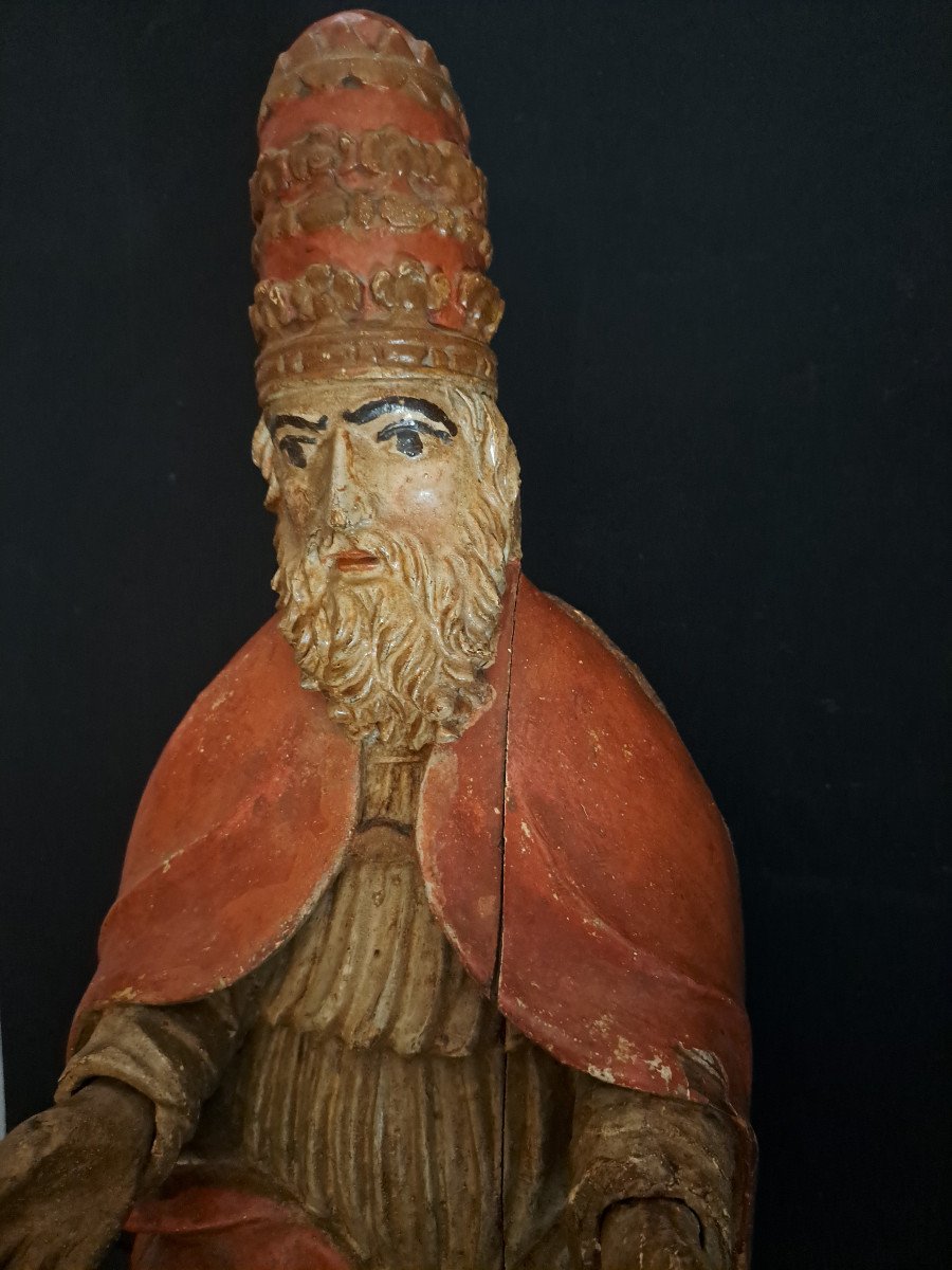 Dieu Le Père, Sculpture En Bois Polychromé  XVIIème   ( H 67 Cm)-photo-1