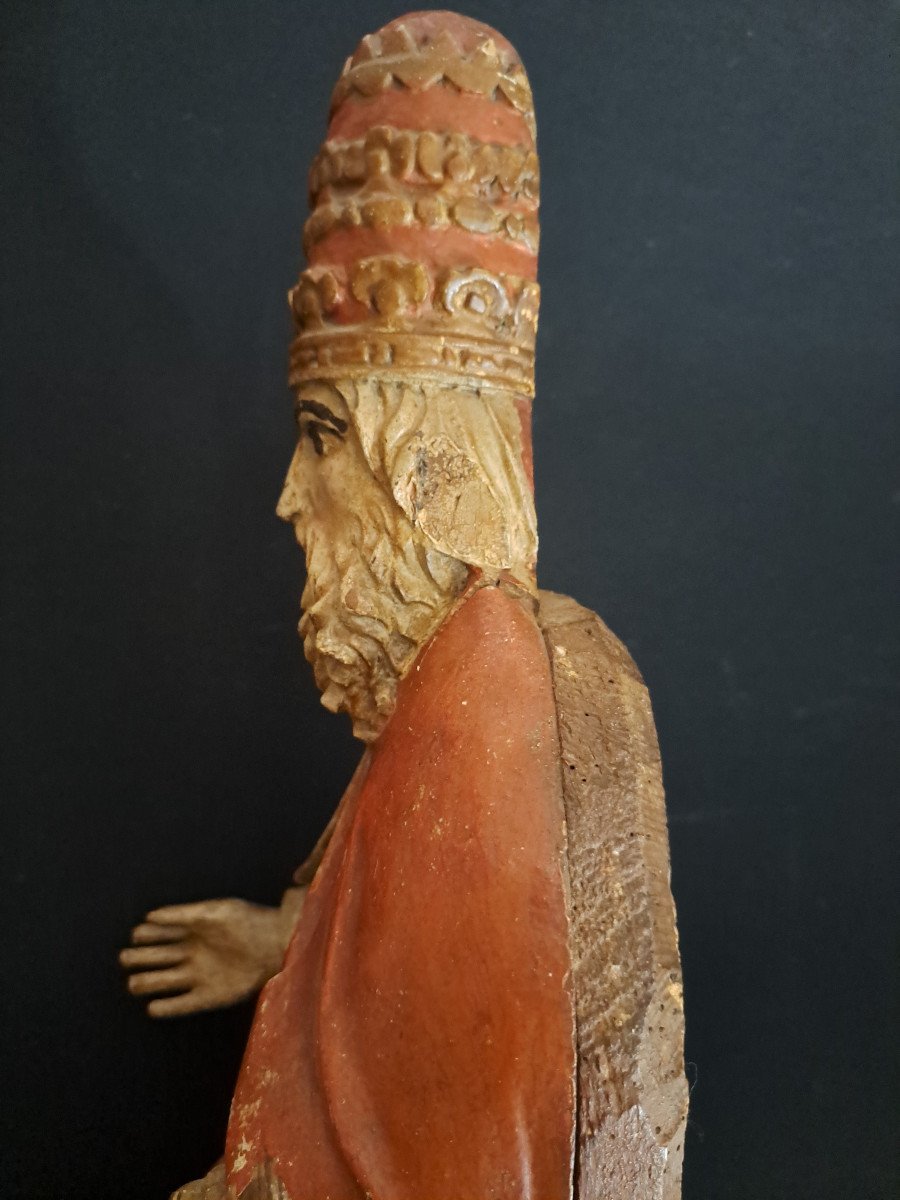 Dieu Le Père, Sculpture En Bois Polychromé  XVIIème   ( H 67 Cm)-photo-3