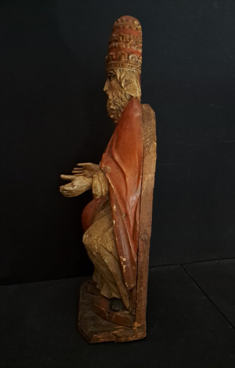 Dieu Le Père, Sculpture En Bois Polychromé  XVIIème   ( H 67 Cm)-photo-4