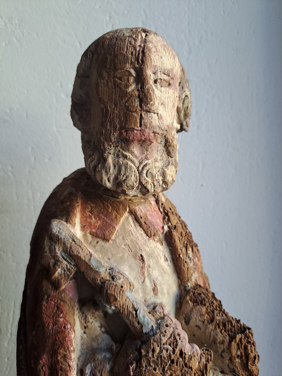 Late 15th, Early 16th Century Sculpture Of Saint Peter H 50 Cm-photo-4