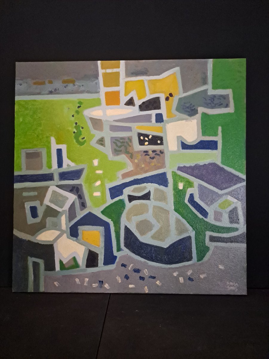 Joan Carles Roca Sans (Barcelona 1946 ) , Mémoires de Grèce : Hydra  (81 Cm X 81 Cm)