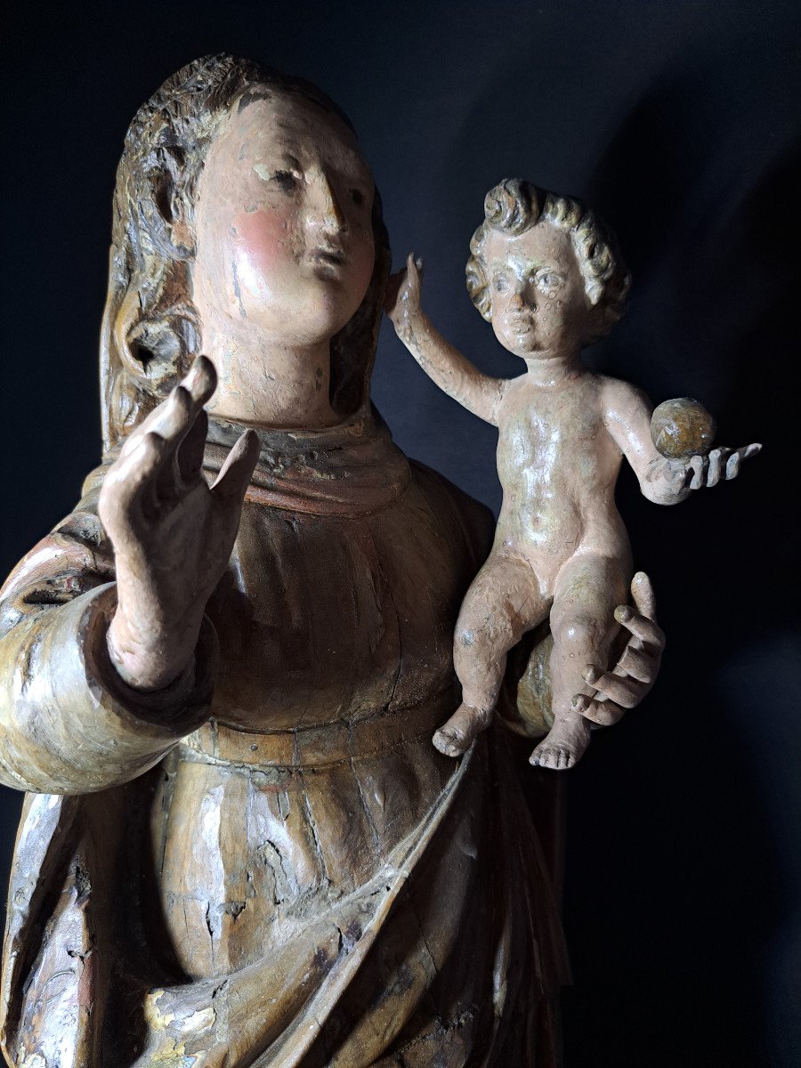 France 18th Century, Sculpture Of Virgin And Child Holding The Globe (h 66 Cm)-photo-2