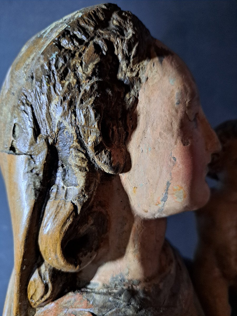 France 18th Century, Sculpture Of Virgin And Child Holding The Globe (h 66 Cm)-photo-4