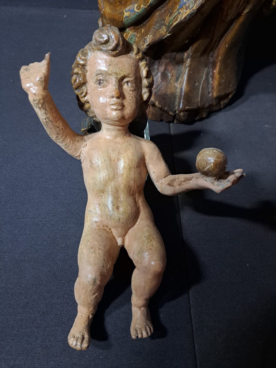 France 18th Century, Sculpture Of Virgin And Child Holding The Globe (h 66 Cm)-photo-4