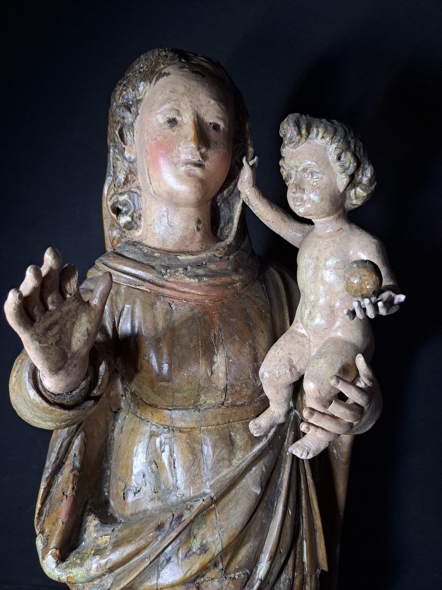 France 18th Century, Sculpture Of Virgin And Child Holding The Globe (h 66 Cm)-photo-5