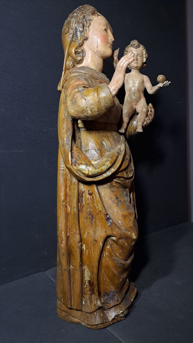 France 18th Century, Sculpture Of Virgin And Child Holding The Globe (h 66 Cm)-photo-6