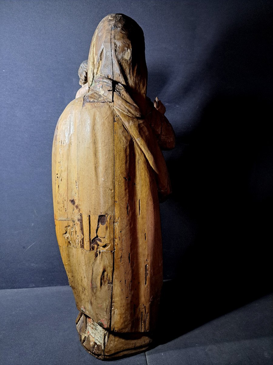 France 18th Century, Sculpture Of Virgin And Child Holding The Globe (h 66 Cm)-photo-8