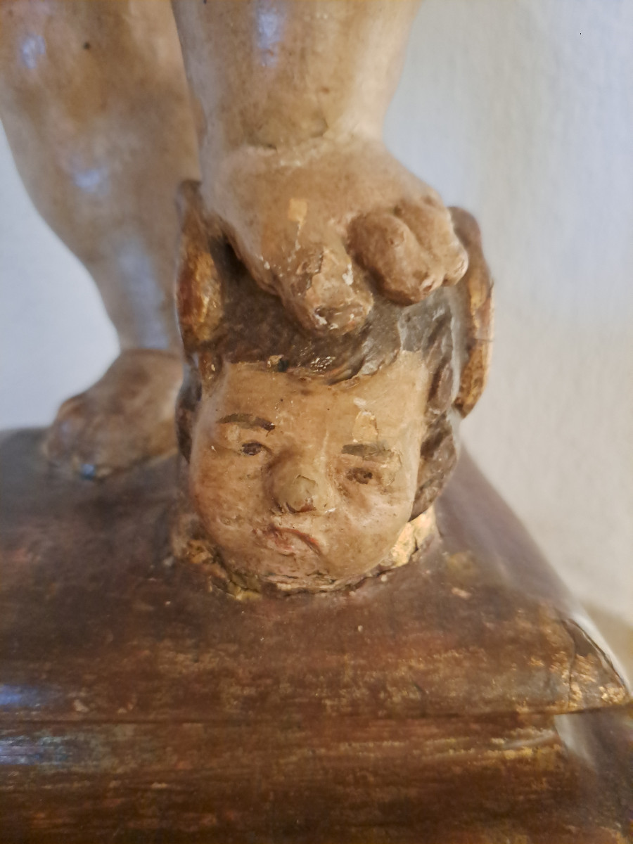 Late 17th, Early 18th: Sculpture Of Child Jesus With Cruciferous Globe H 57 Cm-photo-3