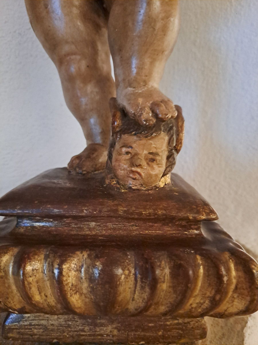Late 17th, Early 18th: Sculpture Of Child Jesus With Cruciferous Globe H 57 Cm-photo-1