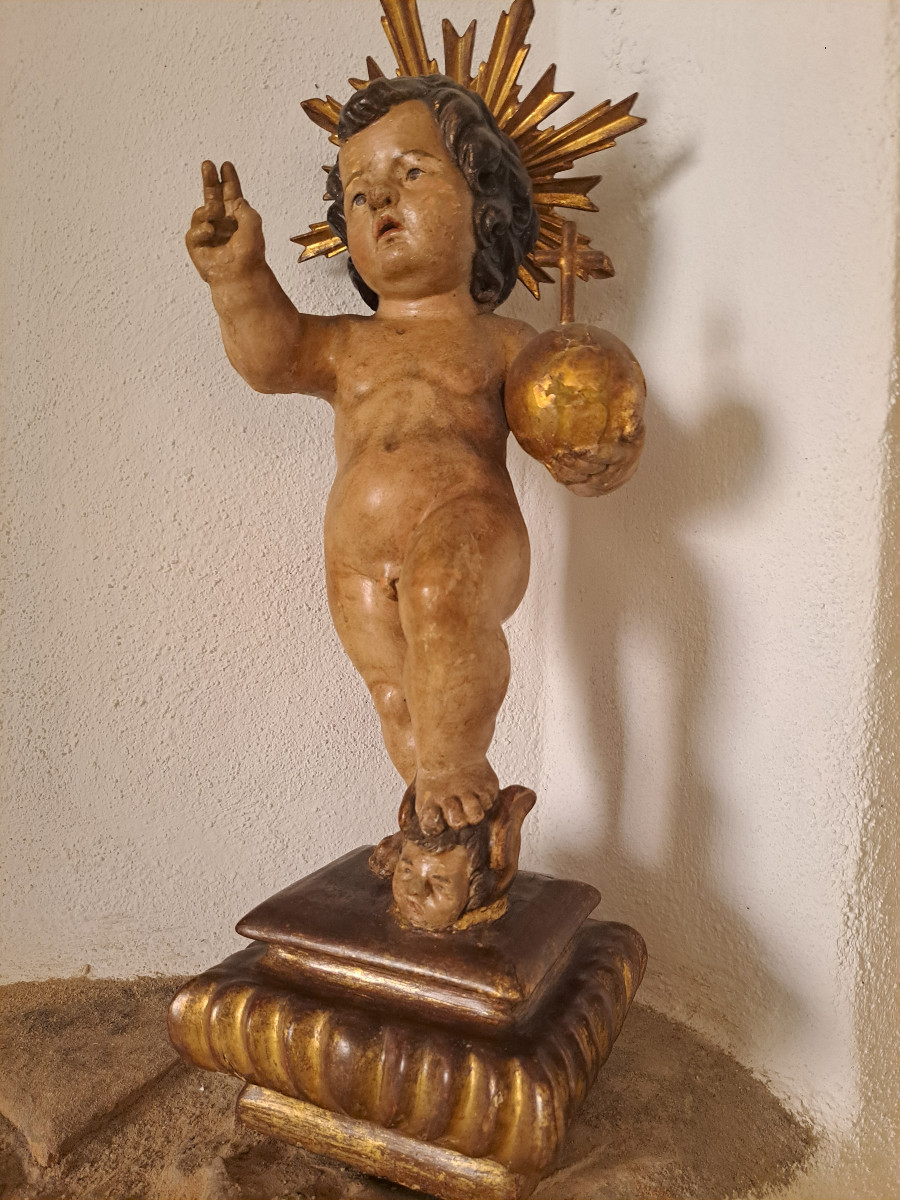 Late 17th, Early 18th: Sculpture Of Child Jesus With Cruciferous Globe H 57 Cm-photo-4