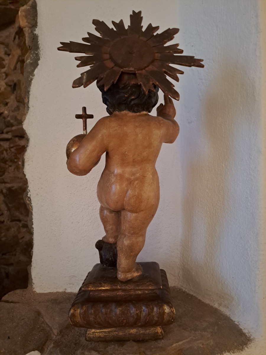 Late 17th, Early 18th: Sculpture Of Child Jesus With Cruciferous Globe H 57 Cm-photo-5