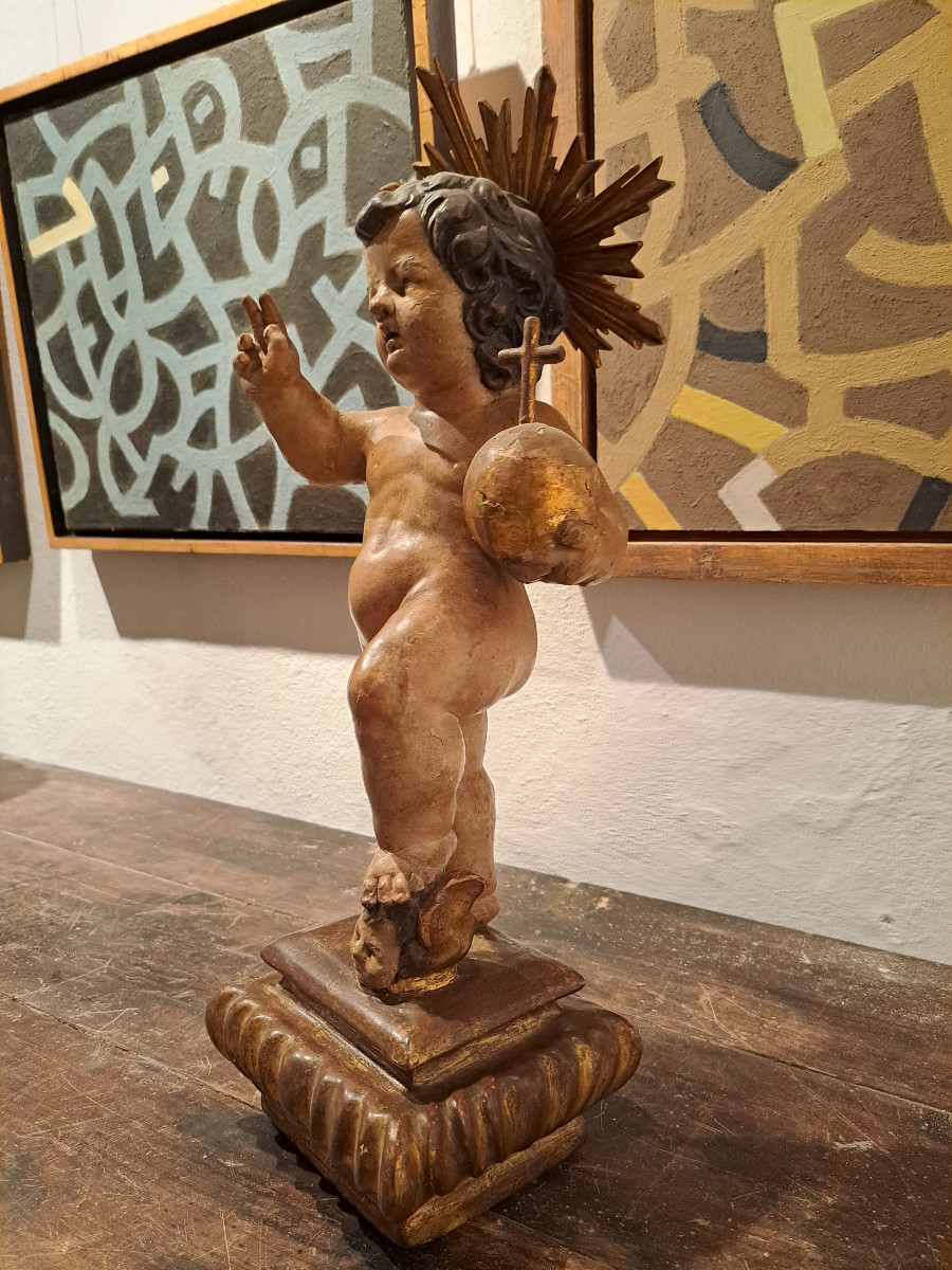 Late 17th, Early 18th: Sculpture Of Child Jesus With Cruciferous Globe H 57 Cm-photo-6