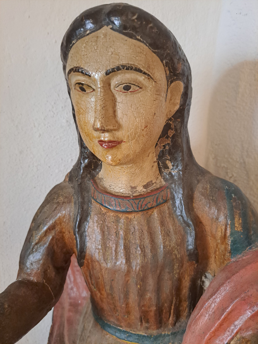 Travail Colonial XVIIIè : Grande Sculpture De Vierge Immaculée Conception H 76 Cm-photo-2