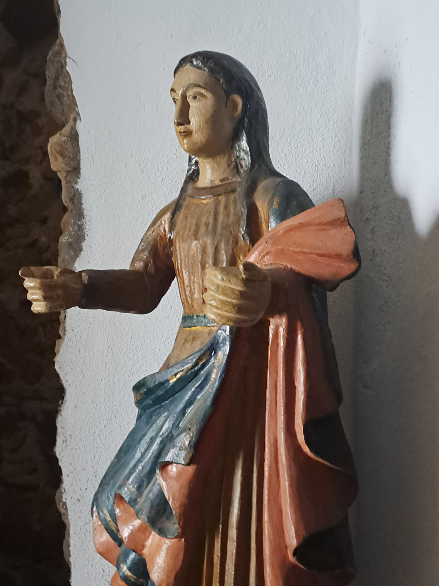 Travail Colonial XVIIIè : Grande Sculpture De Vierge Immaculée Conception H 76 Cm-photo-4