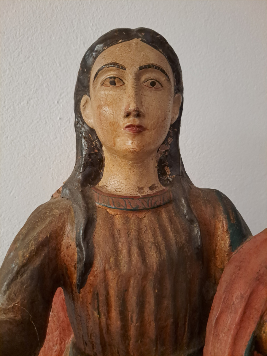 Travail Colonial XVIIIè : Grande Sculpture De Vierge Immaculée Conception H 76 Cm-photo-1