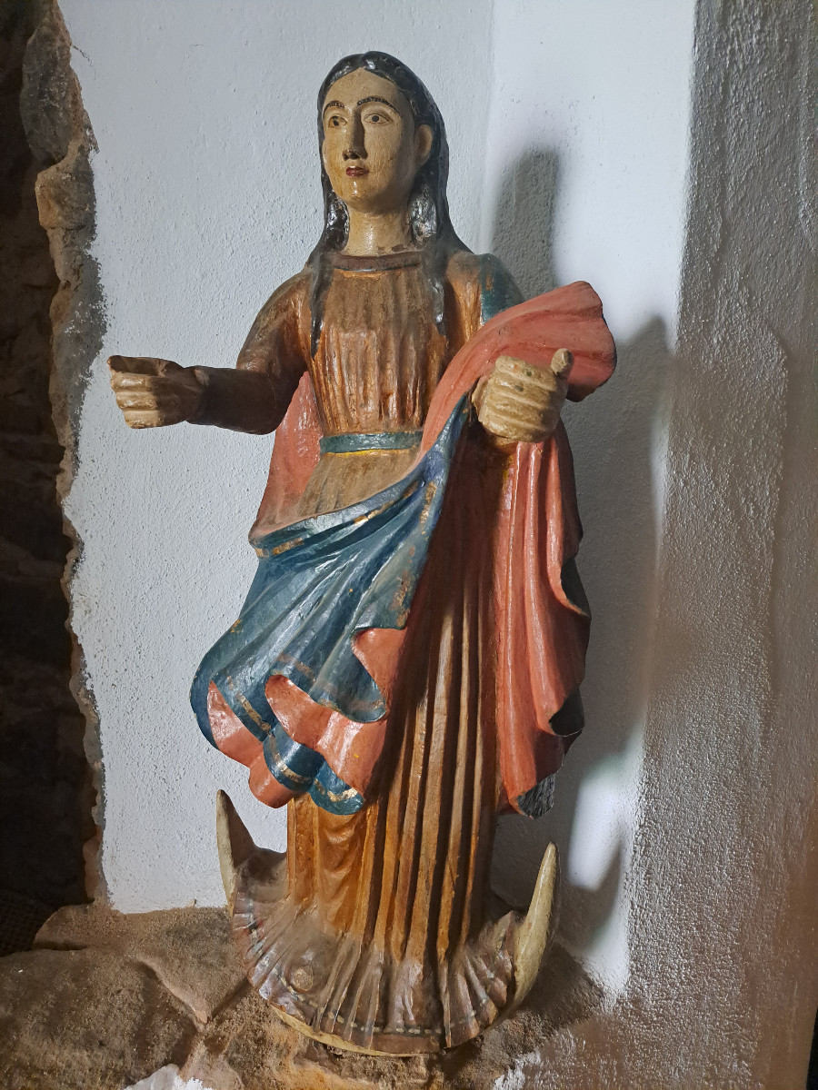 Travail Colonial XVIIIè : Grande Sculpture De Vierge Immaculée Conception H 76 Cm-photo-8