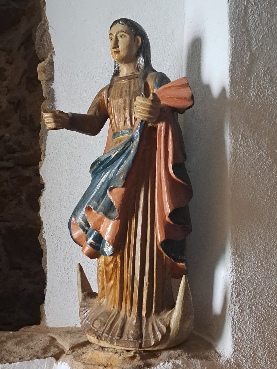 Travail Colonial XVIIIè : Grande Sculpture De Vierge Immaculée Conception H 76 Cm