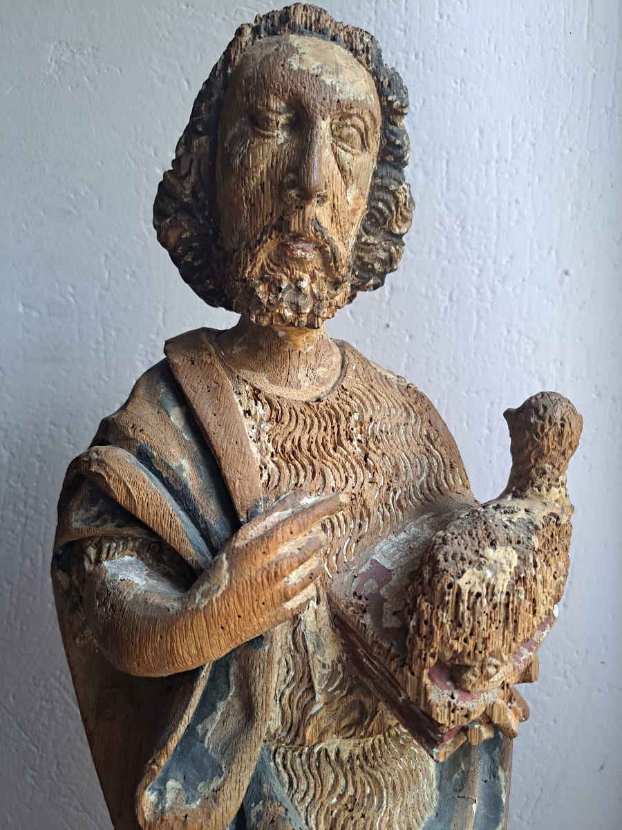 France fin XIVè Début XV Sculpture de Saint Jean Baptiste ( H 55 cm)-photo-4