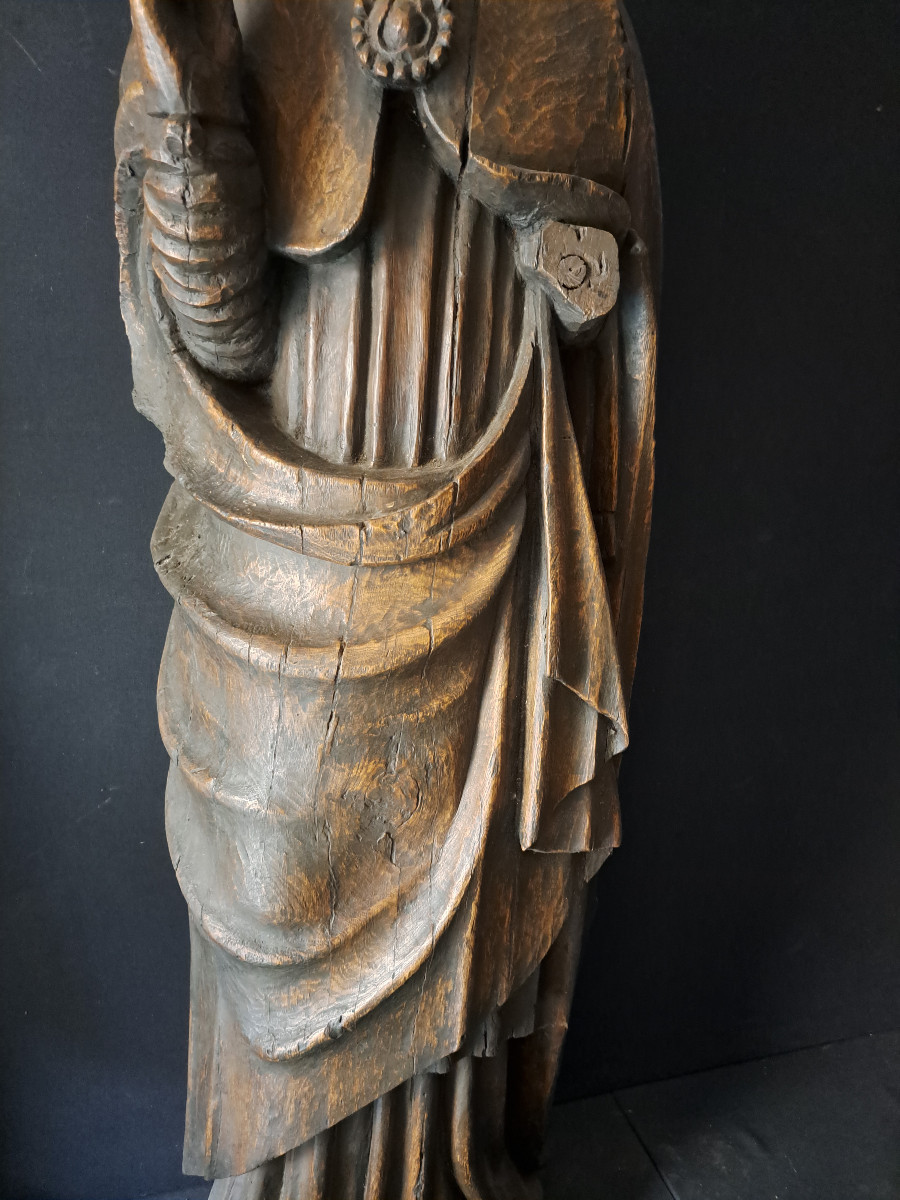 France fin XVIè, Grande sculpture d'Evêque  (H 140 cm) -photo-4