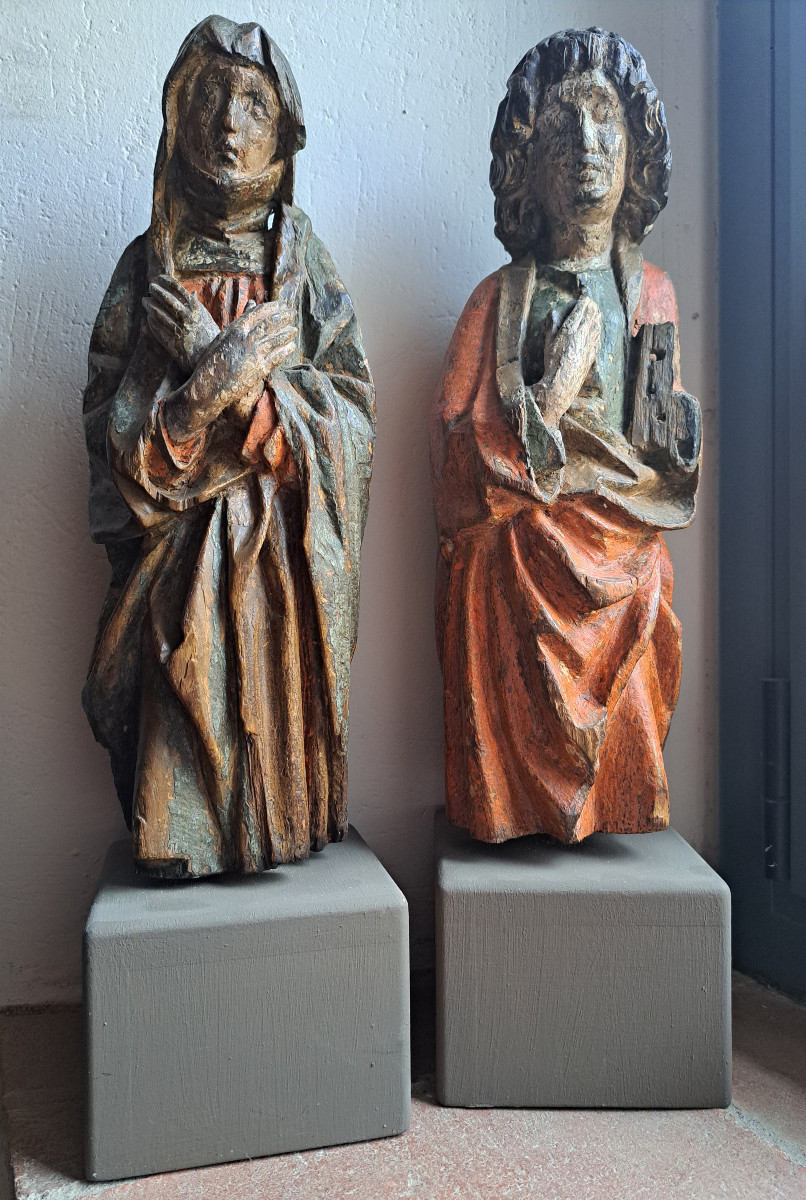 France Late 15th, Early 16th Century, Sculptures Of Virgin And St John Of Calvary H 36.5 Cm-photo-2