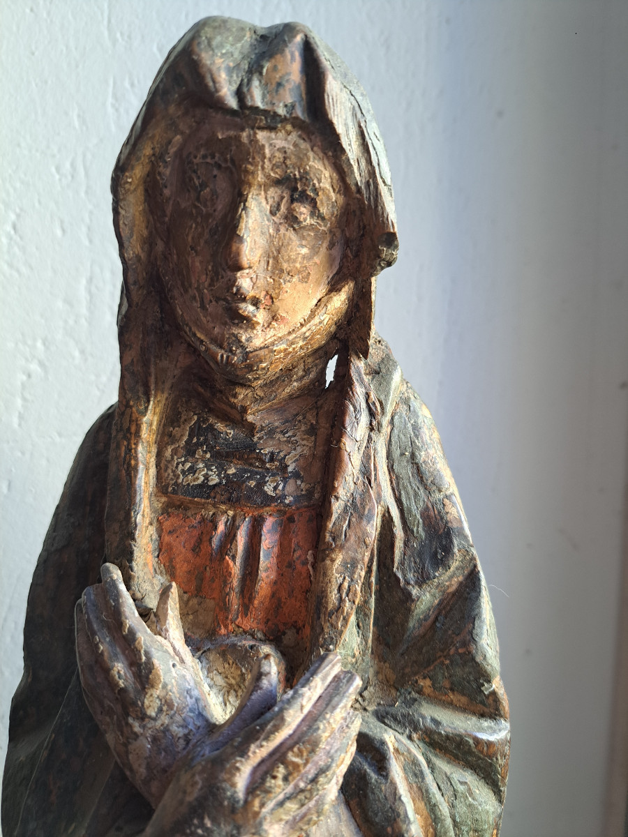 France Late 15th, Early 16th Century, Sculptures Of Virgin And St John Of Calvary H 36.5 Cm-photo-4