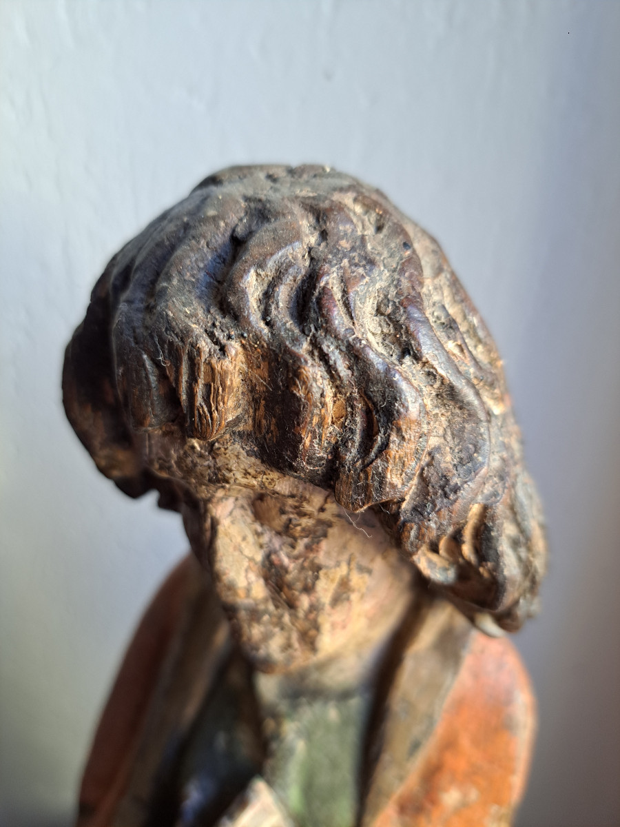 France Late 15th, Early 16th Century, Sculptures Of Virgin And St John Of Calvary H 36.5 Cm-photo-1