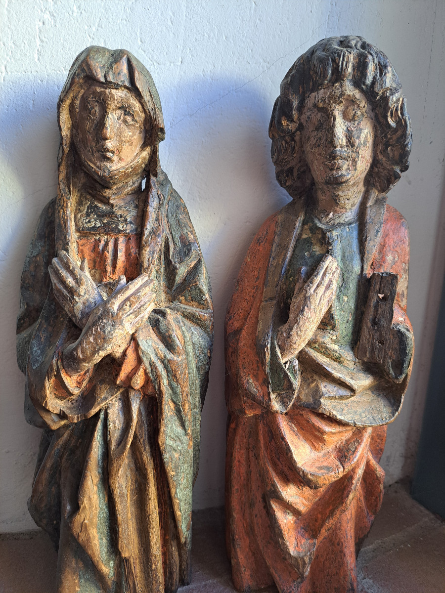 France Late 15th, Early 16th Century, Sculptures Of Virgin And St John Of Calvary H 36.5 Cm-photo-8