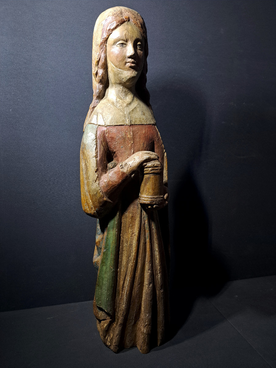 France, XVè, Sculpture en bois de Sainte Marie Madeleine  H 72 cm