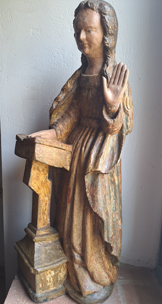 France, 17th Century, Sculpture Of The Virgin Of The Annunciation (h 61 Cm)