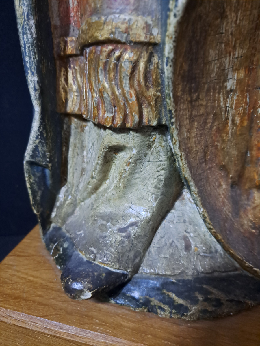 Allemagne du Sud XVIè,  Grande sculpture en bois polychromé de St Nicolas   (H 87 cm)-photo-1