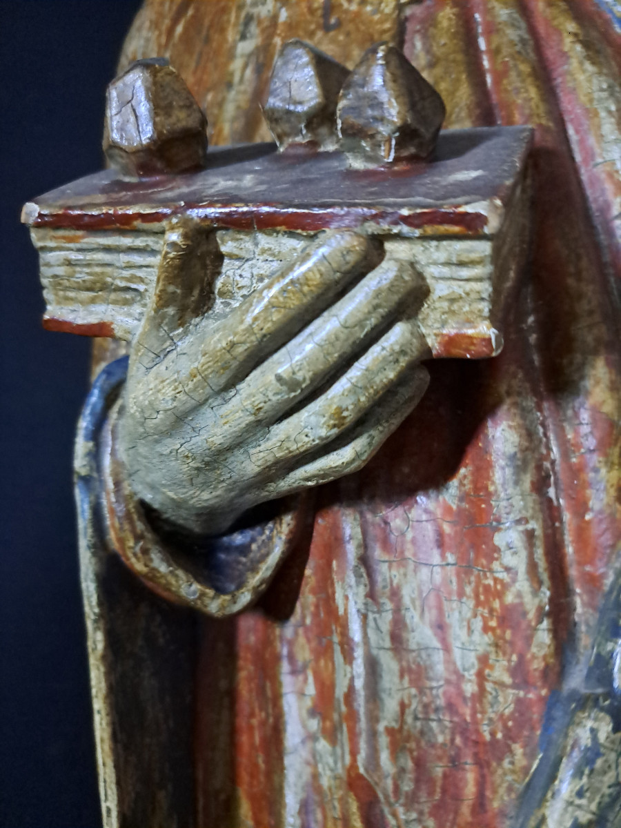 Allemagne du Sud XVIè,  Grande sculpture en bois polychromé de St Nicolas   (H 87 cm)-photo-4