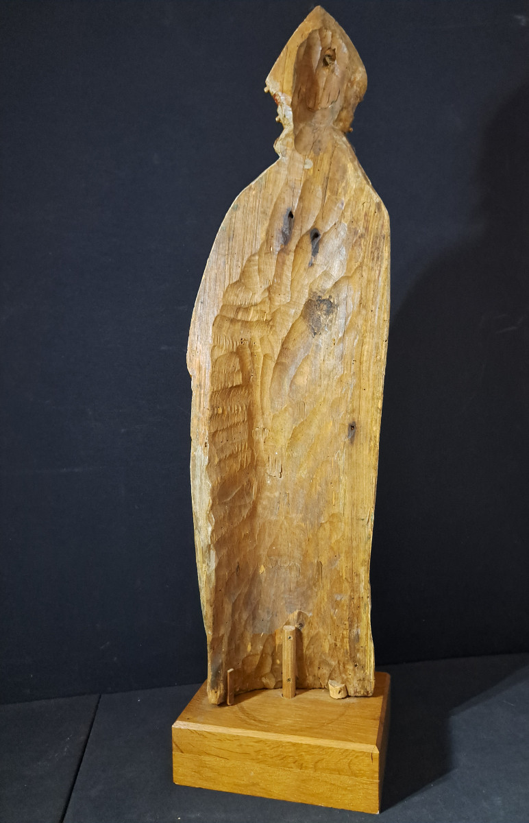 Allemagne du Sud XVIè,  Grande sculpture en bois polychromé de St Nicolas   (H 87 cm)-photo-6
