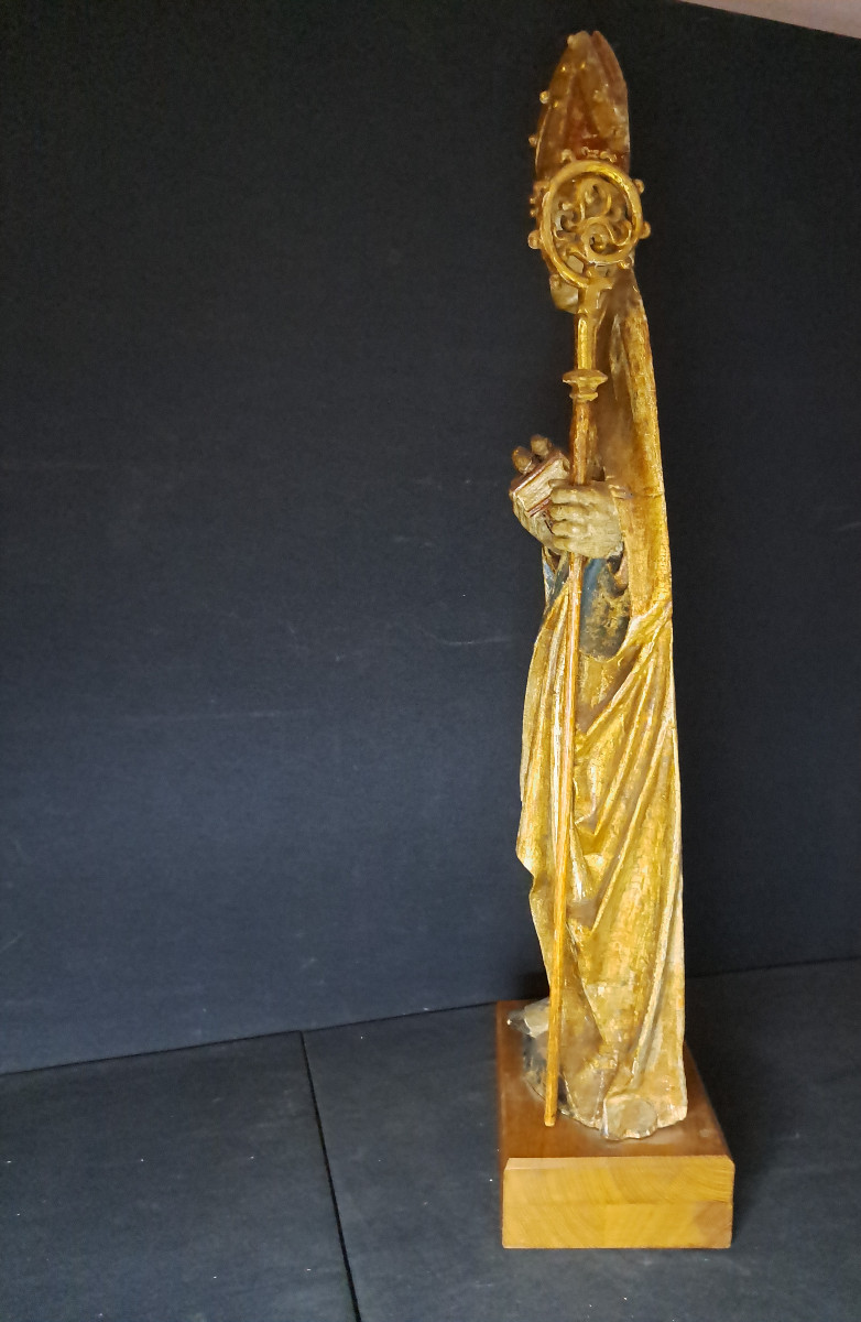 Allemagne du Sud XVIè,  Grande sculpture en bois polychromé de St Nicolas   (H 87 cm)-photo-7
