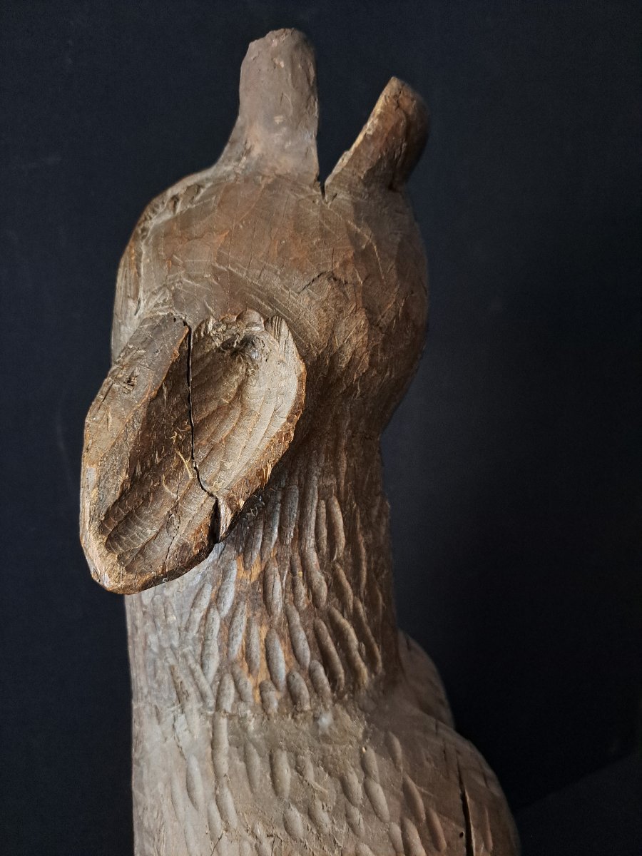 France, 16th Century, Large Wooden Sculpture Of A Wolf Gargoyle (l 81 Cm)-photo-4
