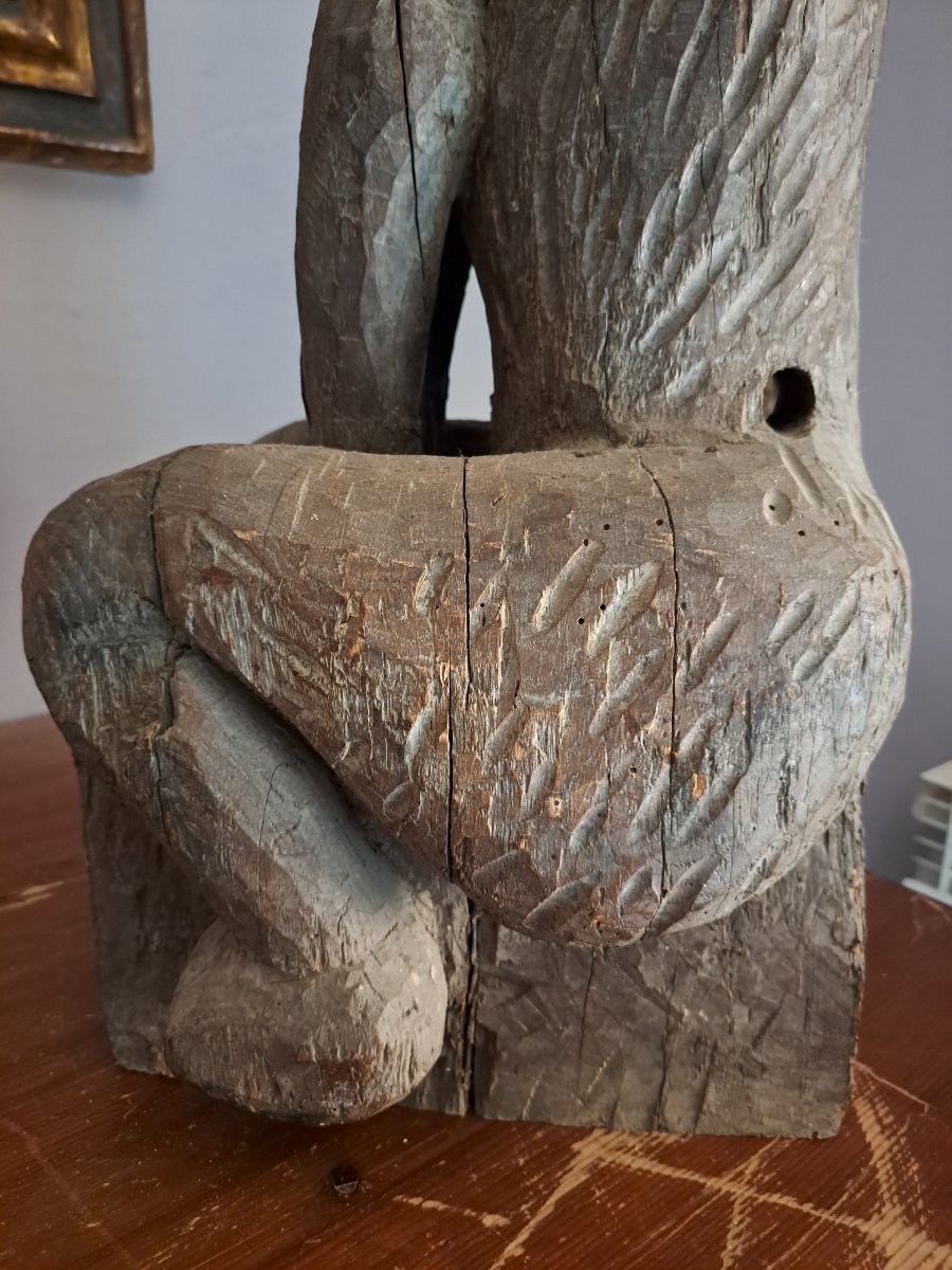 France XVIè,  Grande Sculpture en bois  gargouille de Loup   (L81 cm)-photo-5