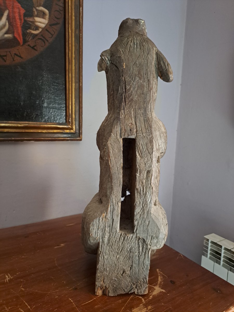 France XVIè,  Grande Sculpture en bois  gargouille de Loup   (L81 cm)-photo-7