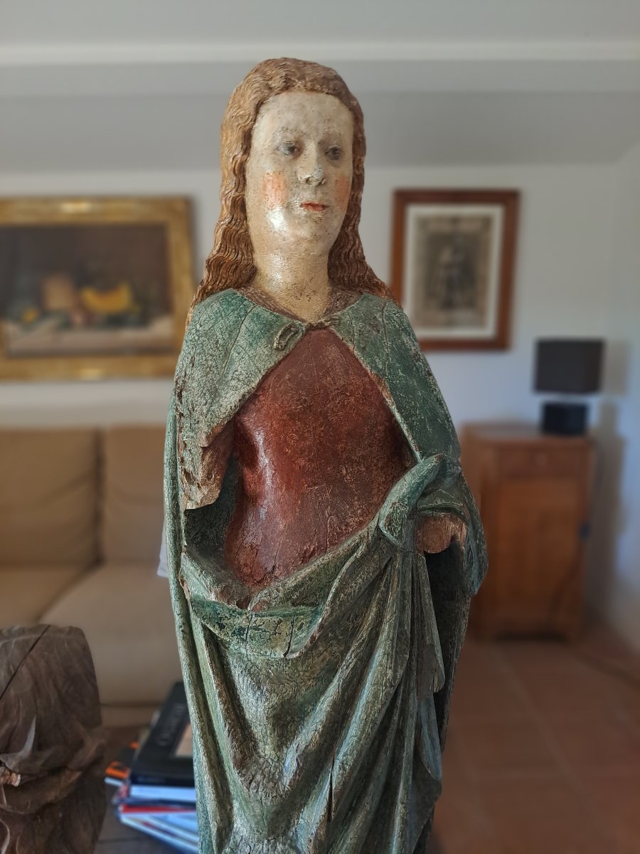 France fin XVè  : Sculpture de Sainte Marie Madeleine ( H 89 cm)-photo-4