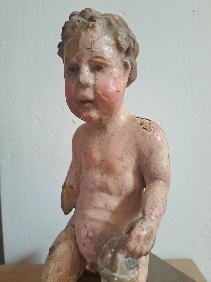 France Début 18è, Sculpture de l'Enfant Jésus tenant le globe  H 24 cm  -photo-4
