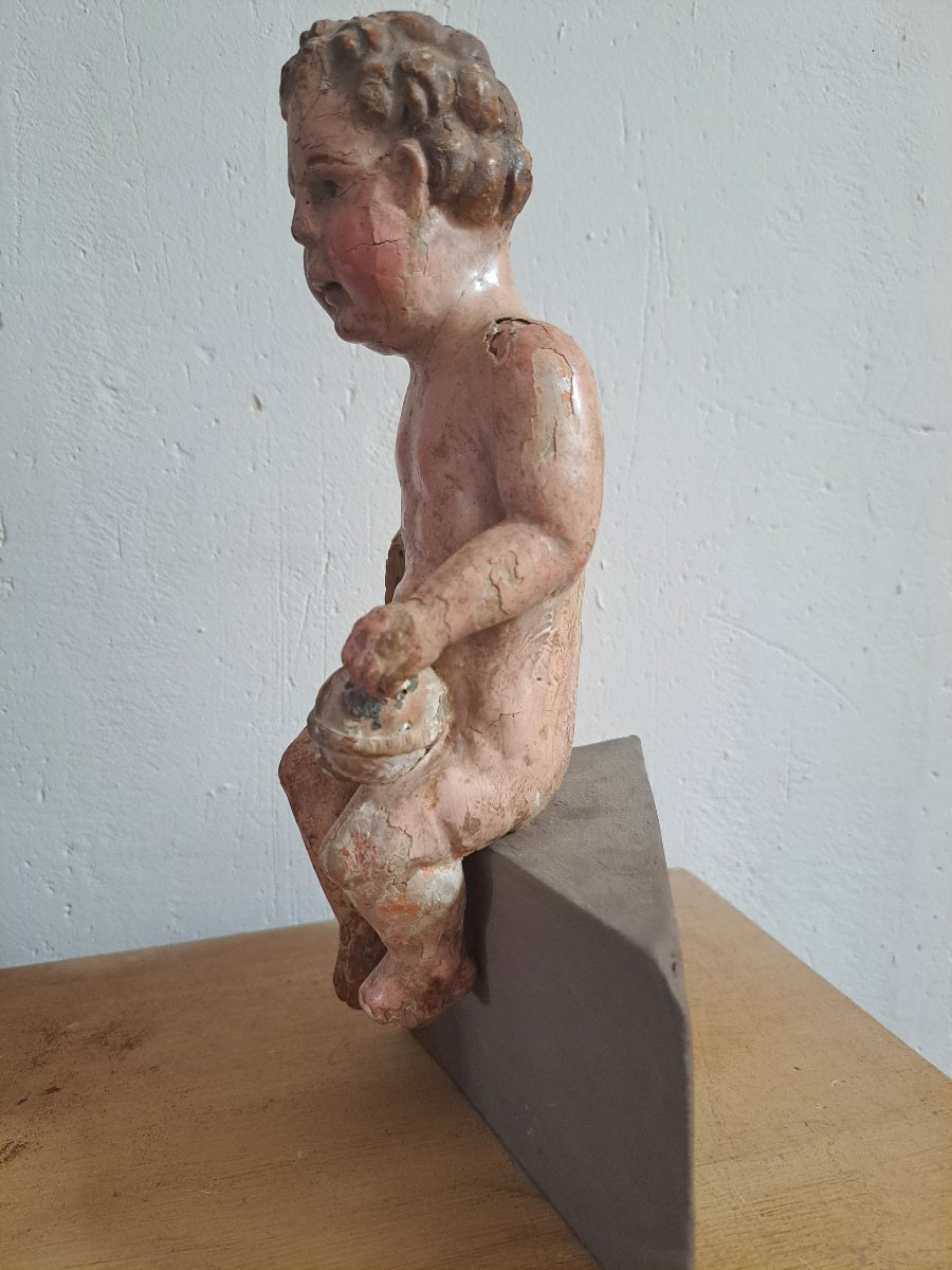 France Début 18è, Sculpture de l'Enfant Jésus tenant le globe  H 24 cm  -photo-1