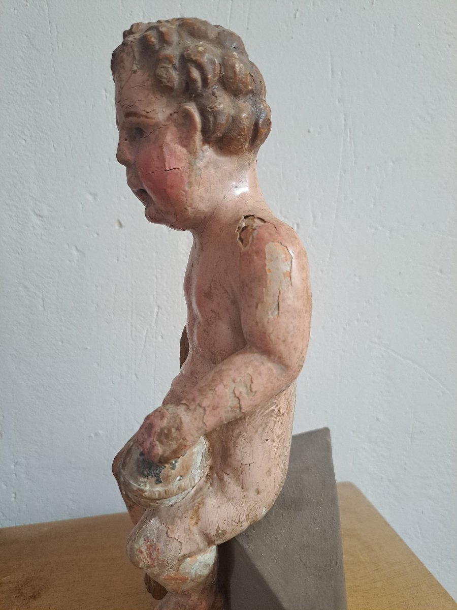 France Début 18è, Sculpture de l'Enfant Jésus tenant le globe  H 24 cm  -photo-2