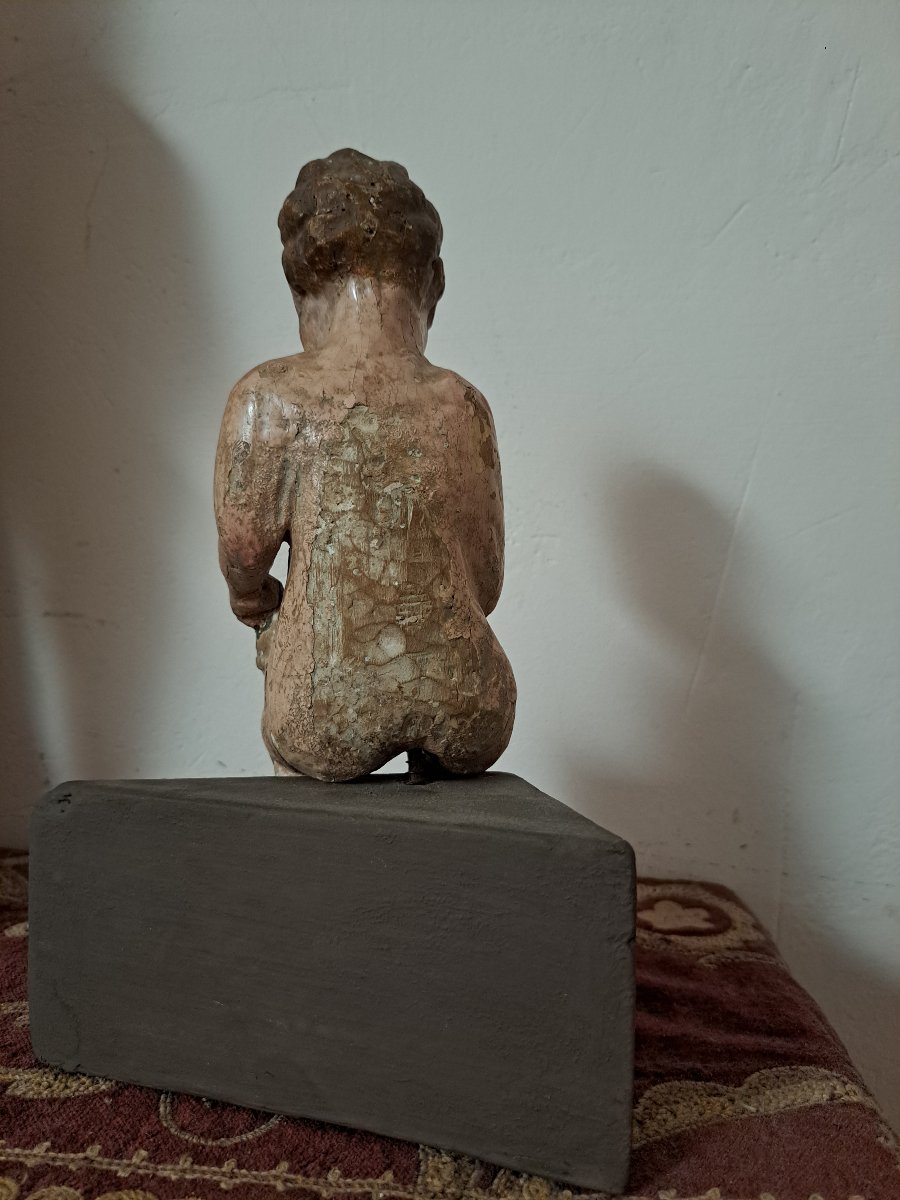 France Début 18è, Sculpture de l'Enfant Jésus tenant le globe  H 24 cm  -photo-6