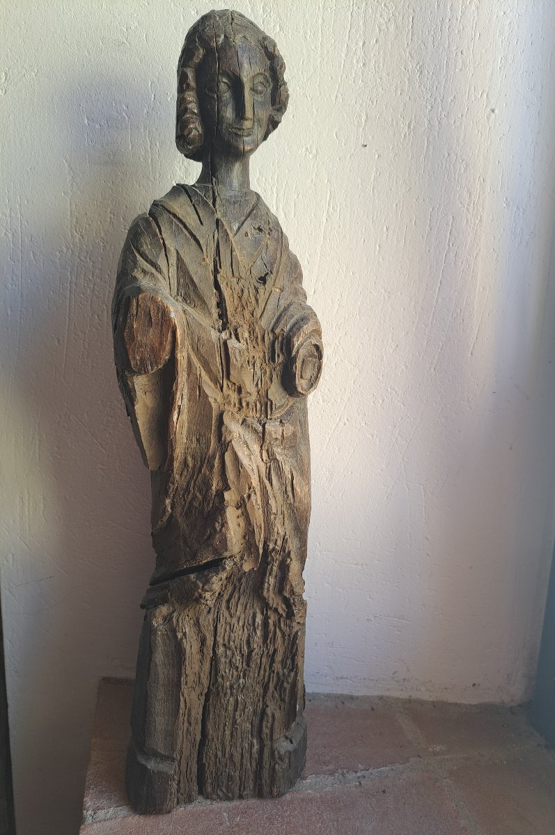 19th-century France, Angel Sculpture In The 14th-century Style, H 52 Cm-photo-2