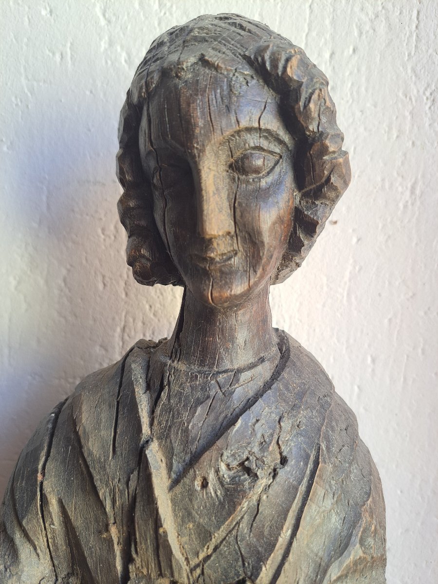 19th-century France, Angel Sculpture In The 14th-century Style, H 52 Cm-photo-3
