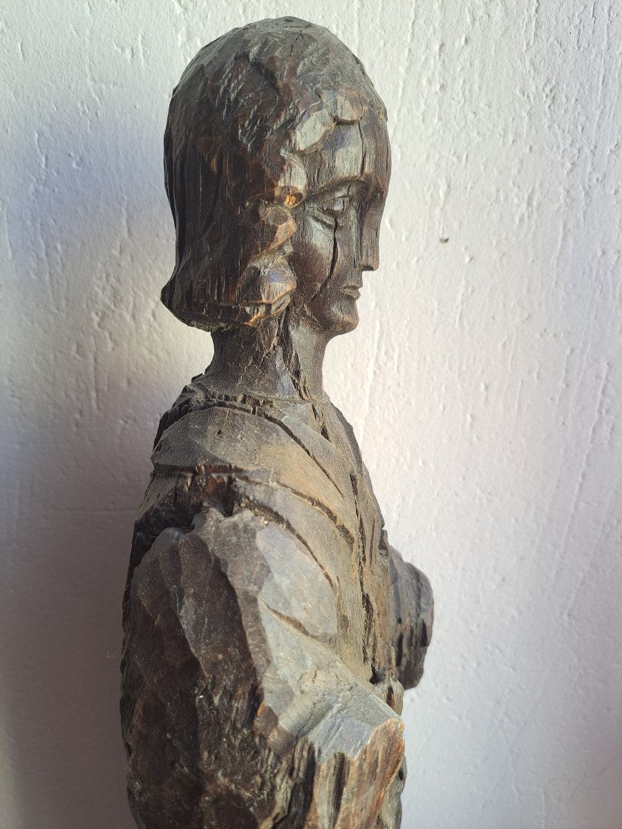 19th-century France, Angel Sculpture In The 14th-century Style, H 52 Cm-photo-1