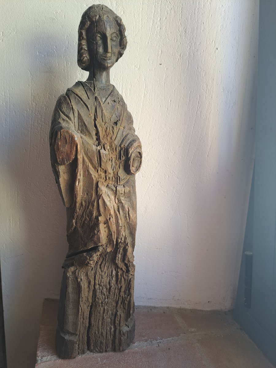 19th-century France, Angel Sculpture In The 14th-century Style, H 52 Cm-photo-6