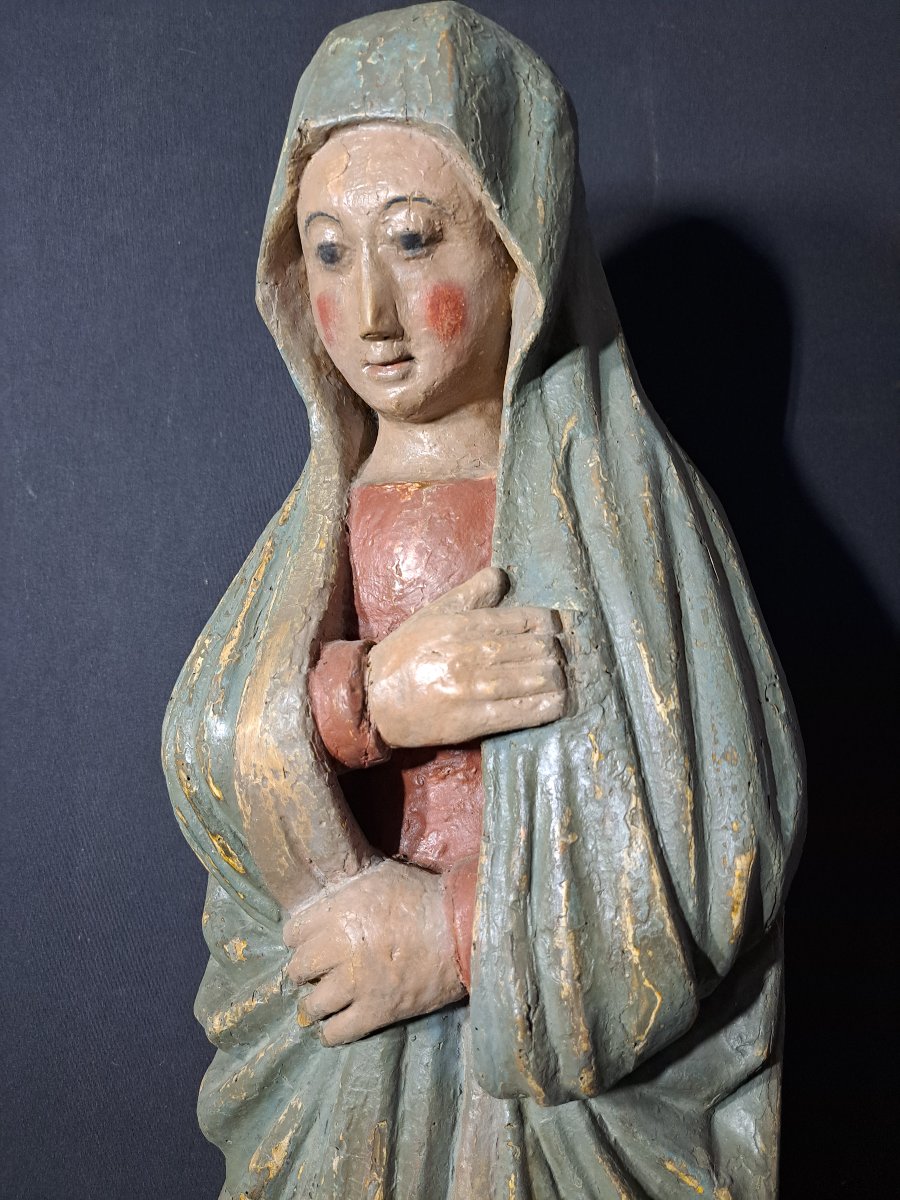 France, Début XVè : Sculpture de Vierge de Calvaire H 86 cm-photo-3