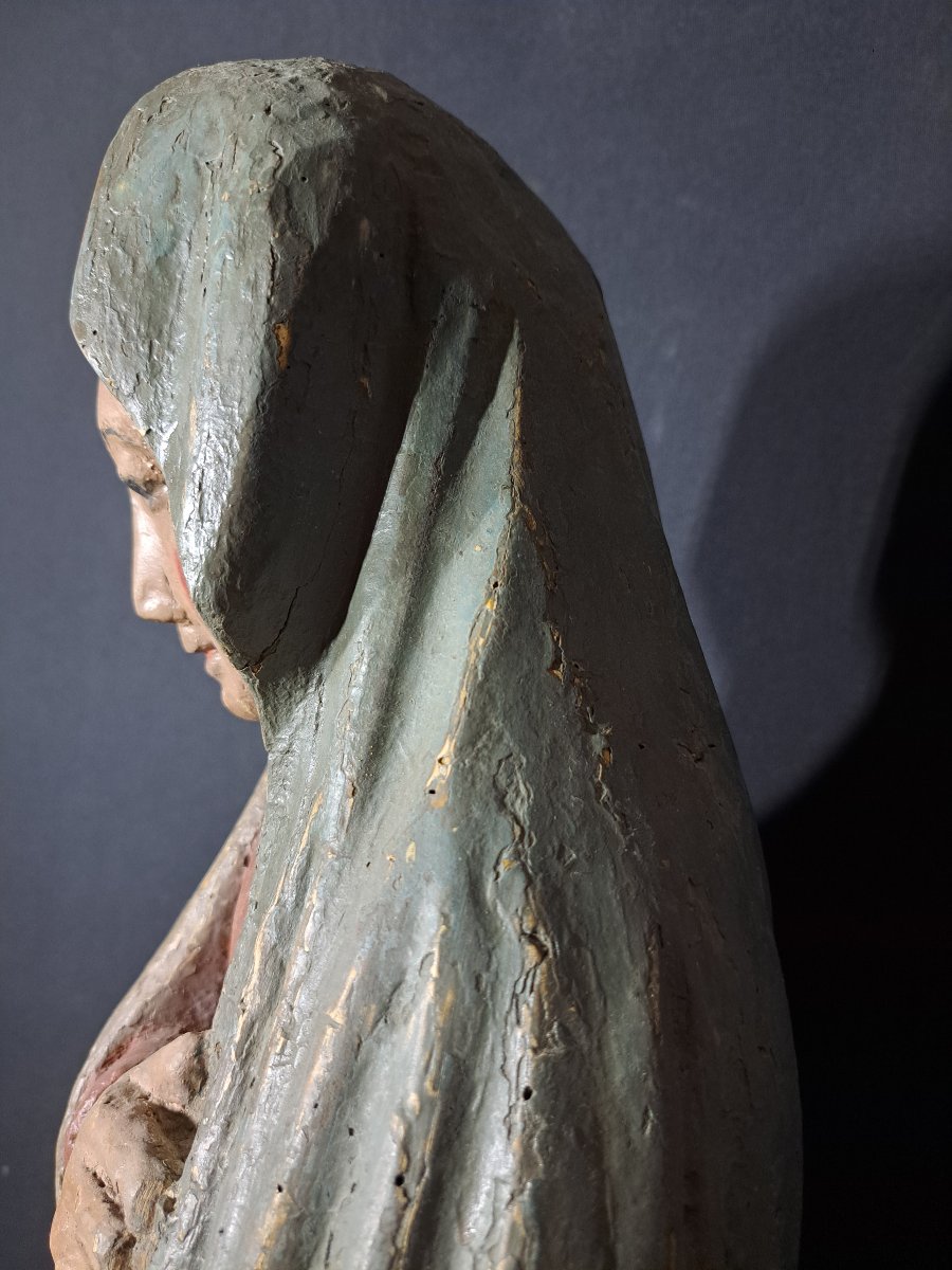 France, Début XVè : Sculpture de Vierge de Calvaire H 86 cm-photo-1