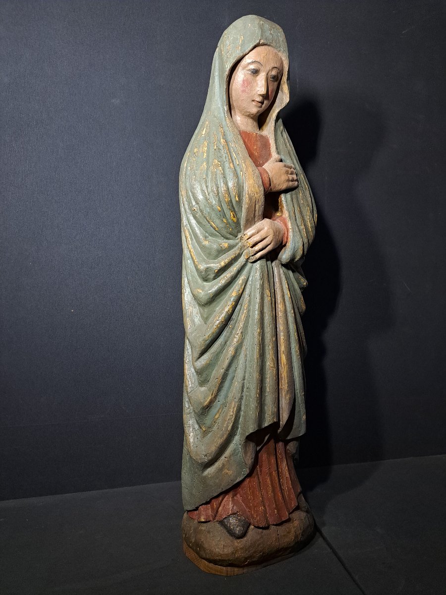 France, Début XVè : Sculpture de Vierge de Calvaire H 86 cm