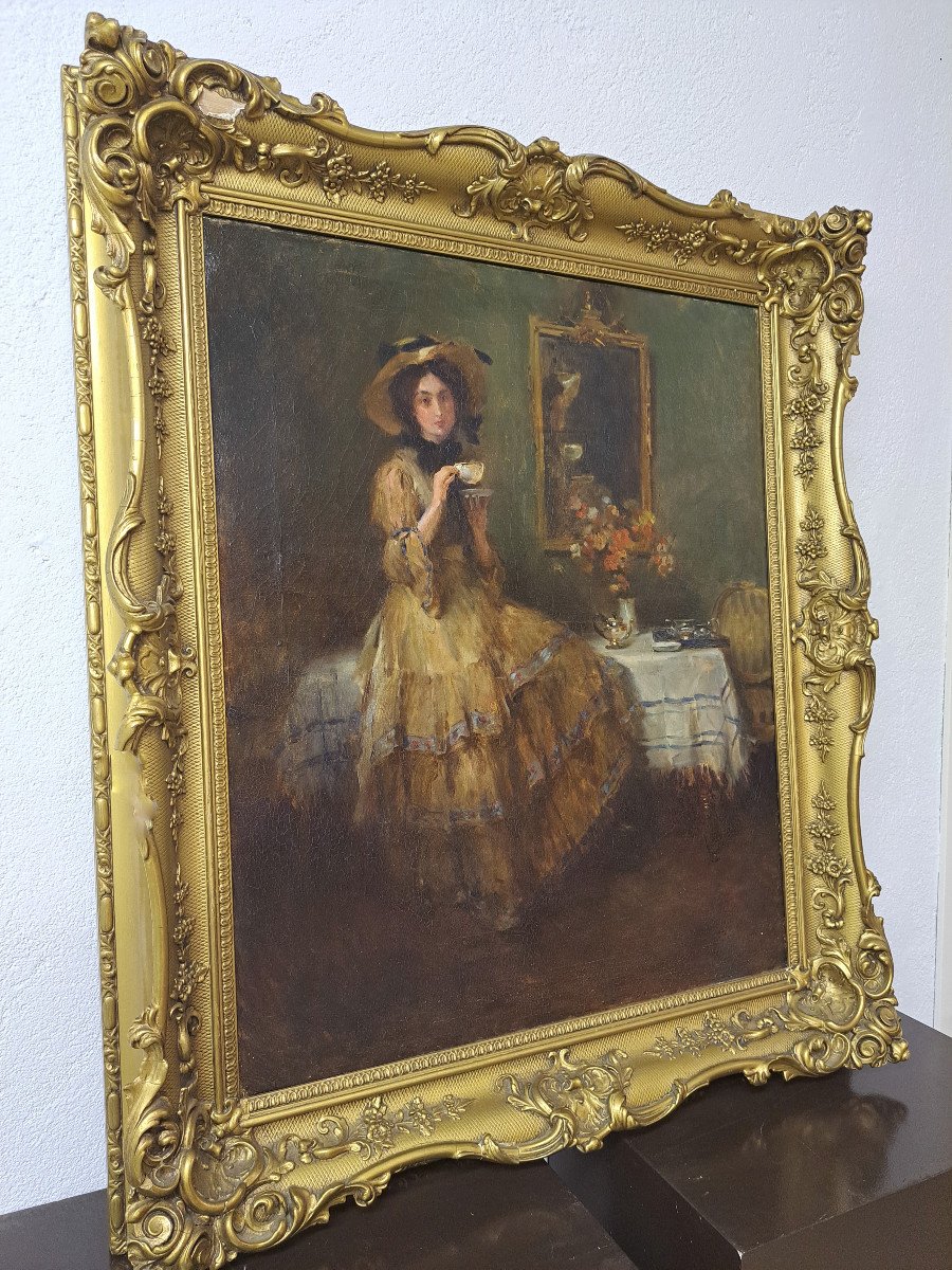 Nicolet Gabriel, Oil On Canvas The Hour Of The The (h: 73- L: 60 Cm)