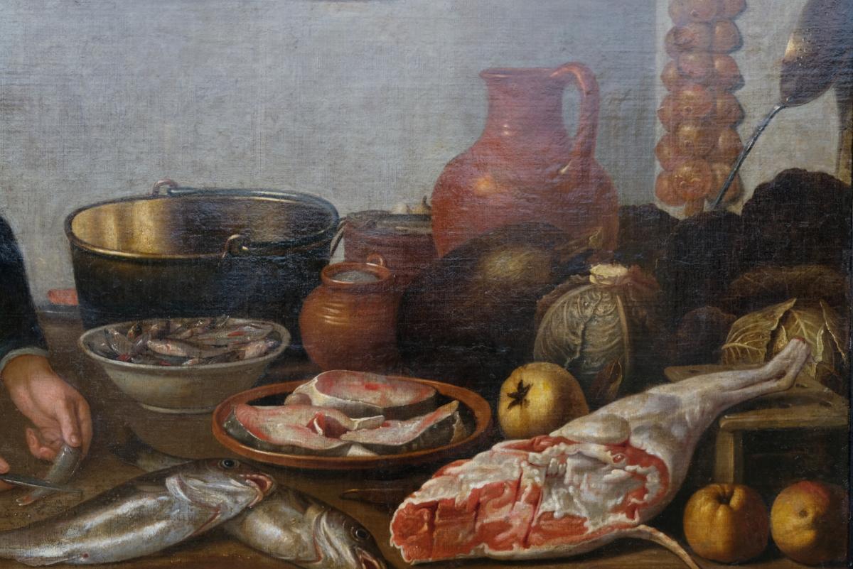 Ecole Hollandaise XVIIème, Entourage De Van Schooten : Femme Dans La Cuisine ( 139 X 103,5 Cm)-photo-3